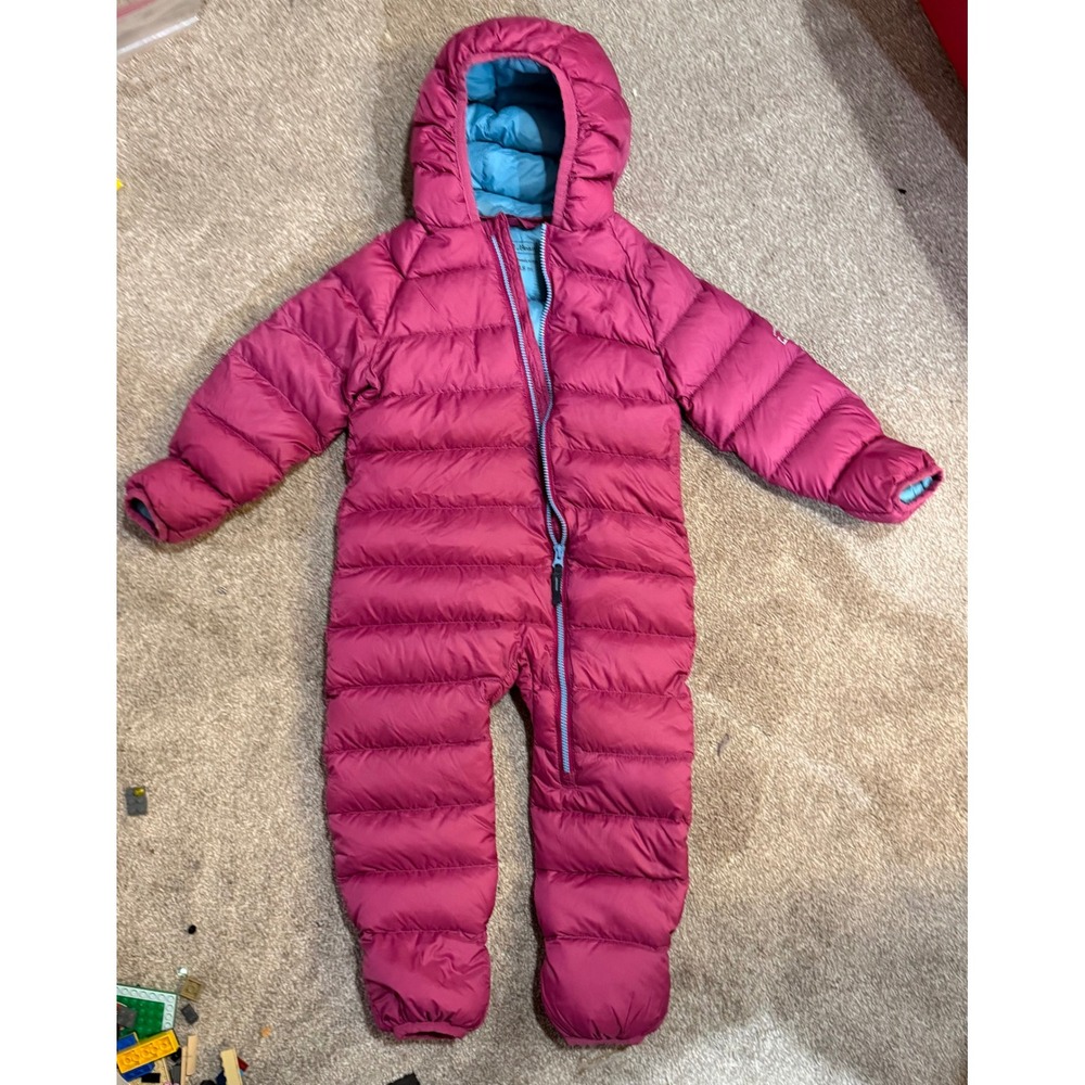 LL Bean Ultralight 650 Down Bunting Magenta Pink Hooded Snowsuit 12-18M 507410